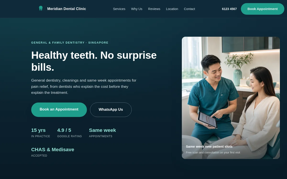 Meridian Dental Clinic demo homepage