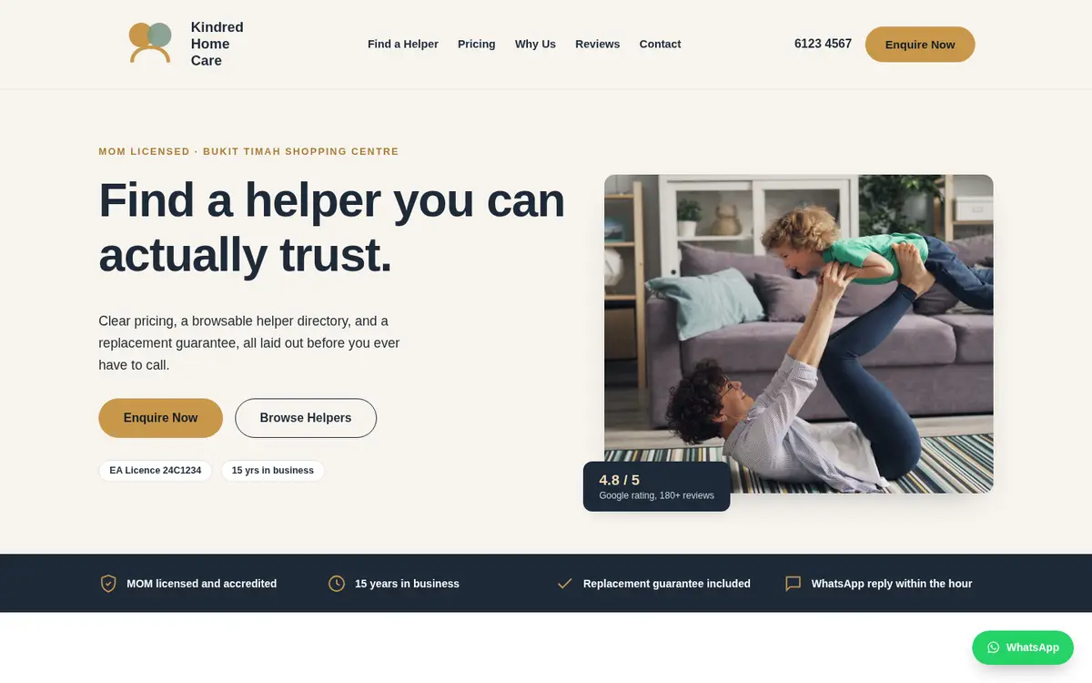 Kindred Home Care demo homepage