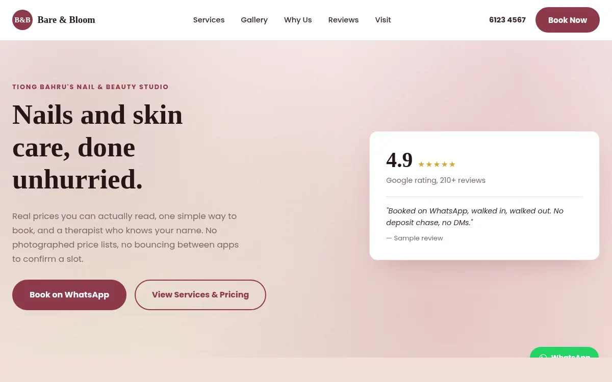 Bare and Bloom demo homepage
