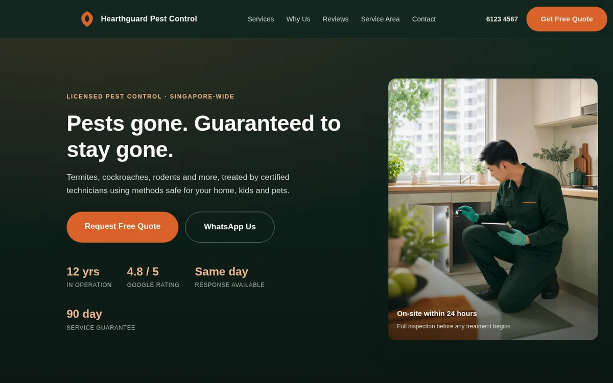 Hearthguard Pest Control demo homepage
