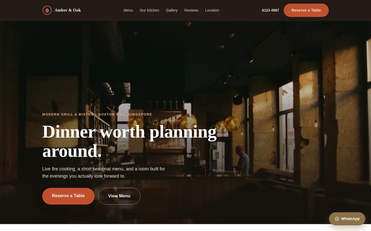 Amber and Oak demo homepage